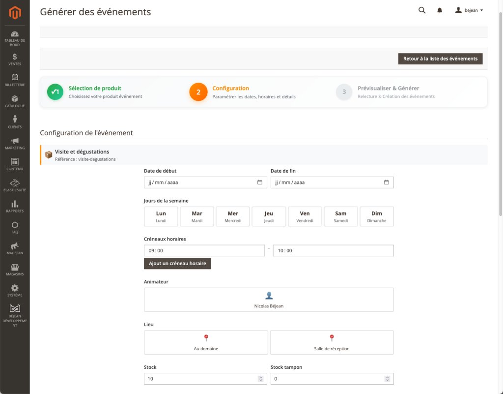 Générateur d'événements en 3 étapes